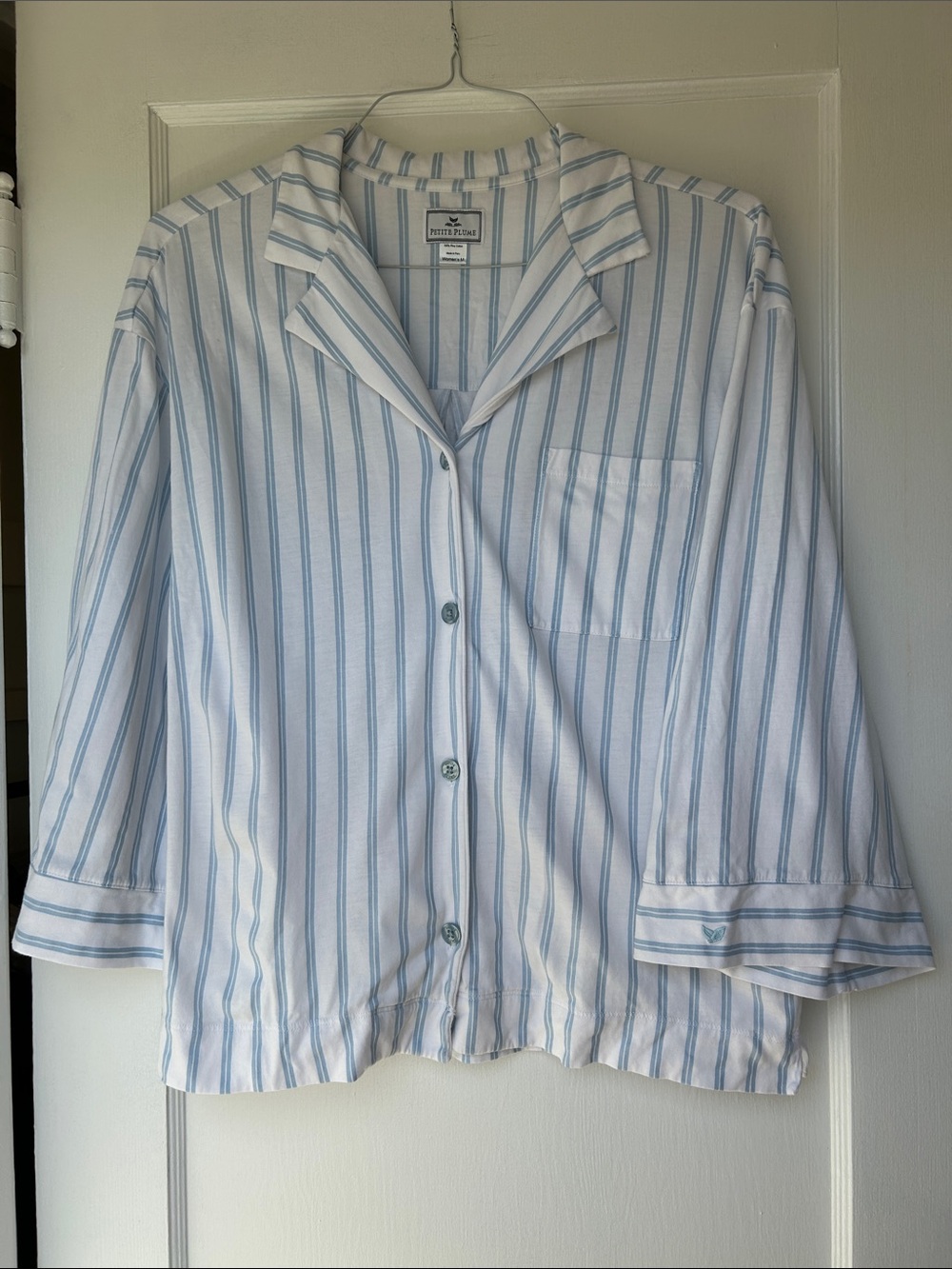 Petite Plume Blue Stripe Pima Cotton Pajama Top